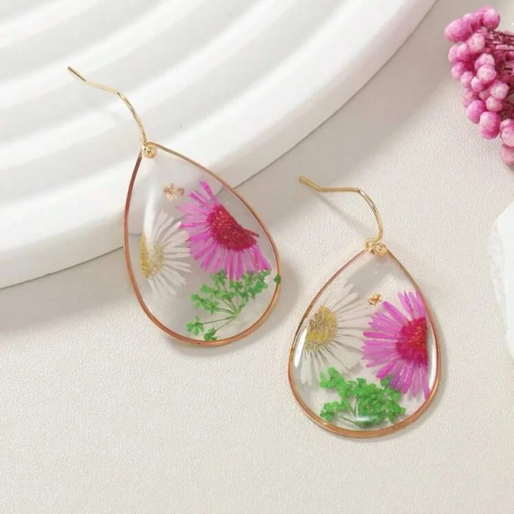 Pressed Flower Teardrop Earrings | Real Dried Flower Resin Dangles